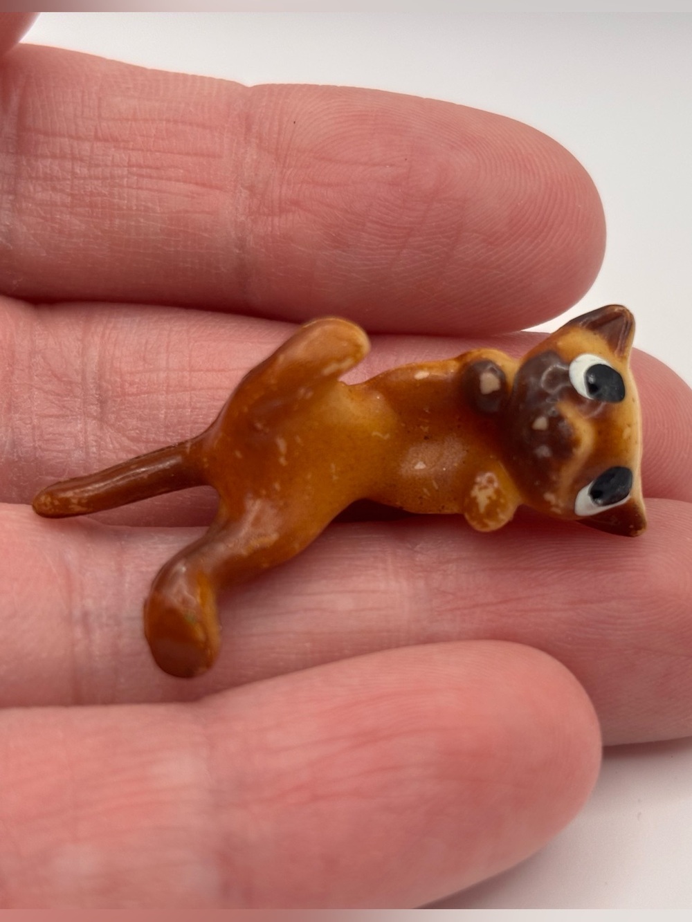 Vintage Miniature Dollhouse Cat, Playing Kitten Figurine, Brown Cat Trinket